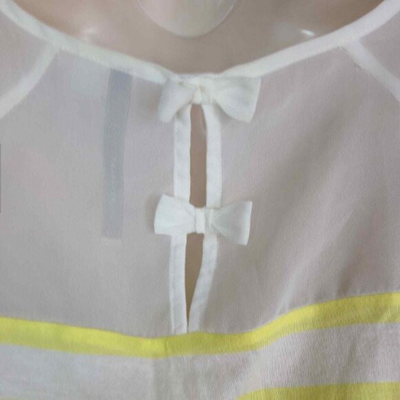 LC Lauren Conrad Women's Striped Bow Tee 3/4 Sleeves Yellow & White Shirt - Picture 12 of 16